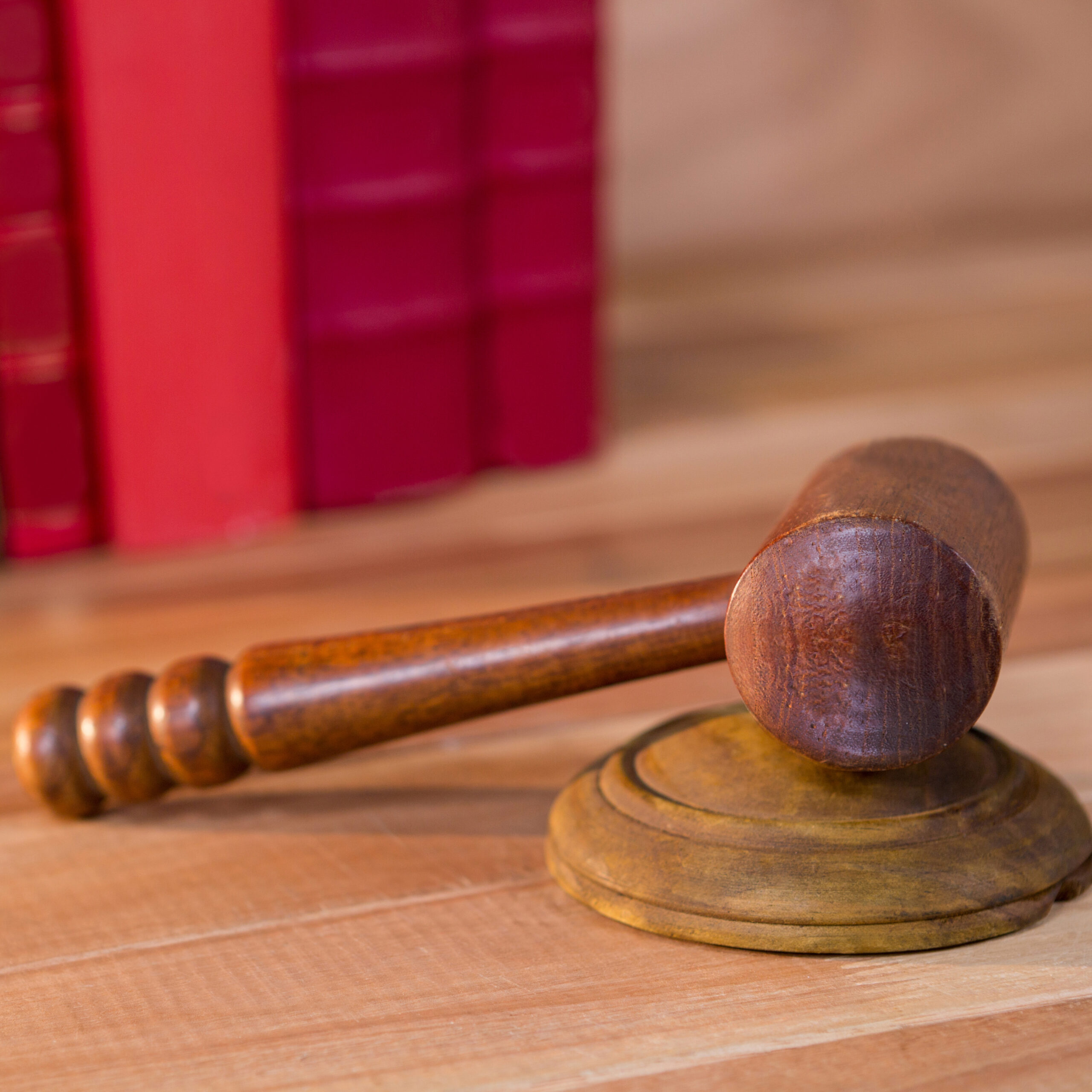 Close-up of judges gavel on a table