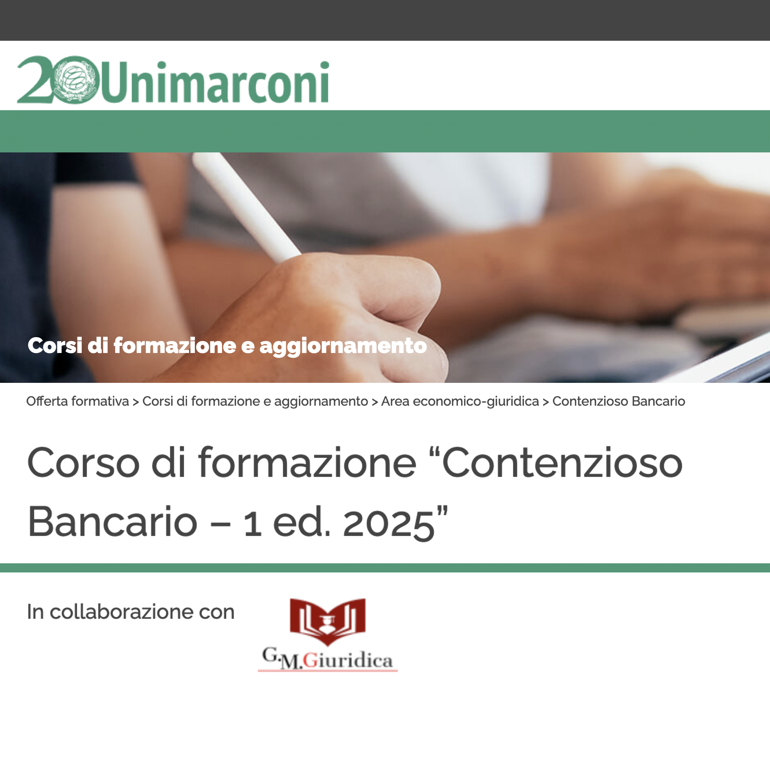 CORSO DI FORMAZIONE “CONTENZIOSO BANCARIO – 1 ed. 2025” – UniMarconi