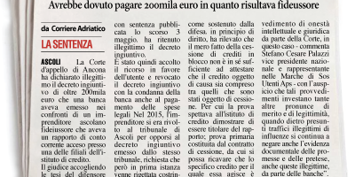 Corriere Adriatico «Revocato decreto ingiuntivo a un imprenditore»